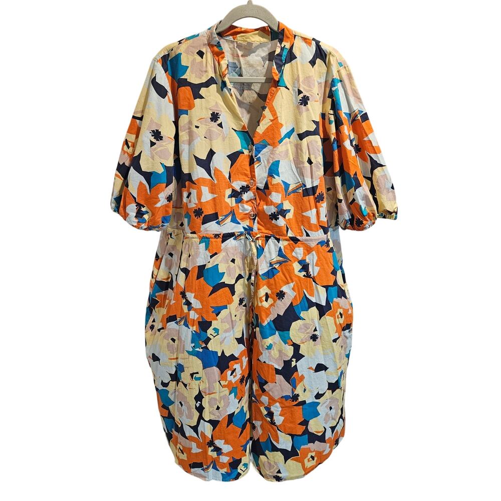 52seven Retro 50s Style Puff Sleeve Button Front Abstract Floral mini Dress 18